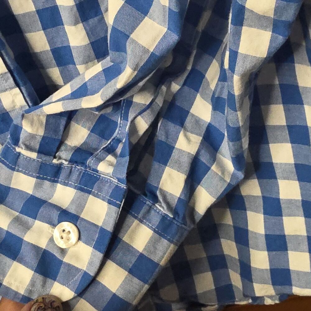 J Crew Factory Size Medium Gingham Check Button Down Classic Blue White Cotton - Picture 8 of 9